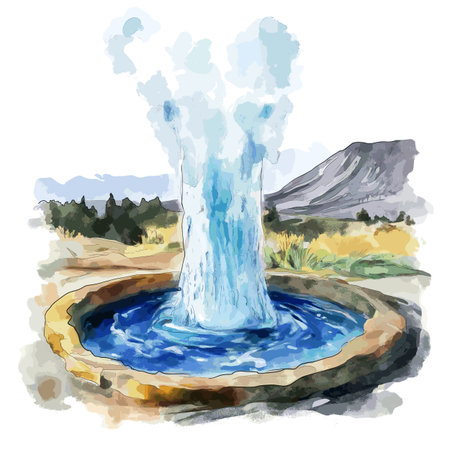 El Tatio Geysers. El Tatio Geysers hand drawn watercolor illustration on white backgroundのイラスト素材