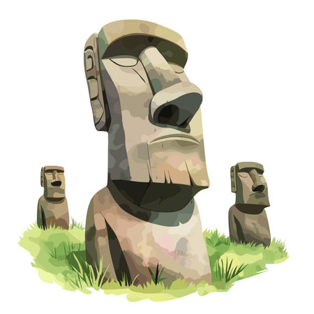 Easter Island - Rapa Nui. Easter Island - Rapa Nui hand drawn watercolor illustration on white backgroundのイラスト素材