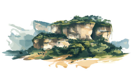 Chapada Diamantina National Park. Chapada Diamantina National Park hand drawn watercolor illustration on white backgroundのイラスト素材