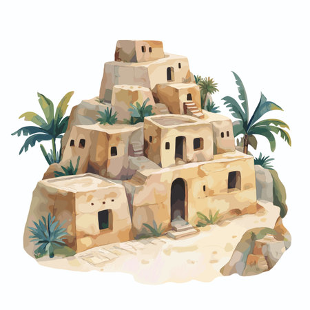 Chan Chan Archaeological Site. Chan Chan Archaeological Site hand drawn watercolor illustration on white backgroundのイラスト素材