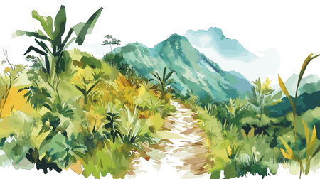 Inca Trail. Inca Trail hand drawn watercolor illustration on white backgroundのイラスト素材
