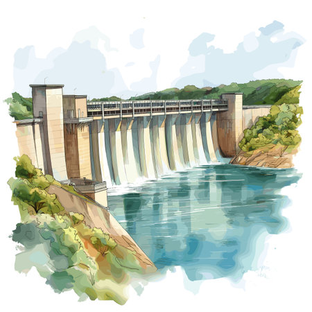 Itaipu Dam. Itaipu Dam hand drawn watercolor illustration on white backgroundのイラスト素材
