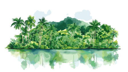 Iwokrama Rainforest. Iwokrama Rainforest hand drawn watercolor illustration on white backgroundのイラスト素材