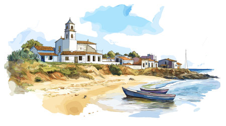 La Paloma and Cabo Polonio Beaches. La Paloma and Cabo Polonio Beaches hand drawn watercolor illustration on white backgroundのイラスト素材