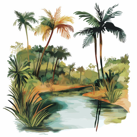 Kaw Marshlands. Kaw Marshlands hand drawn watercolor illustration on white backgroundのイラスト素材