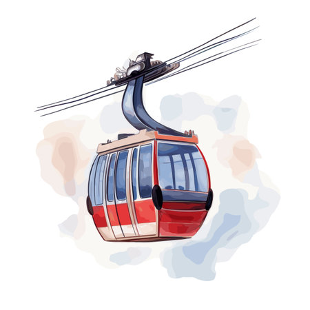 Merida Cable Car. Merida Cable Car hand drawn watercolor illustration on white backgroundのイラスト素材