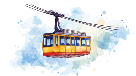 Merida Cable Car. Merida Cable Car hand drawn watercolor illustration on white backgroundのイラスト素材