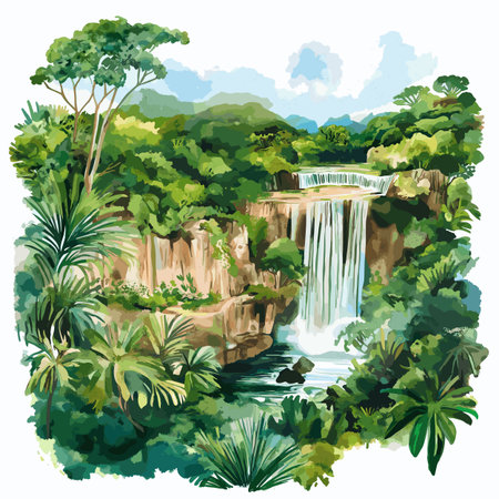 Mochima National Park. Mochima National Park hand drawn watercolor illustration on white backgroundのイラスト素材