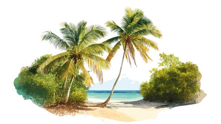 Morocco National Park. Morrocoy National Park hand drawn watercolor illustration on white backgroundのイラスト素材