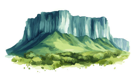 Mount Roraima. Mount Roraima hand drawn watercolor illustration on white backgroundのイラスト素材