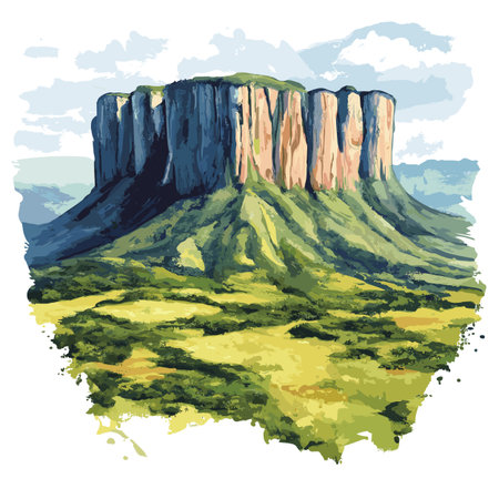 Mount Roraima. Mount Roraima hand drawn watercolor illustration on white backgroundのイラスト素材
