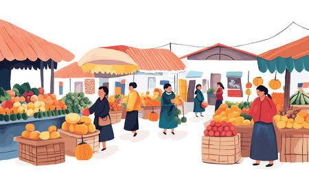 Otavalo Market. Otavalo Market hand drawn watercolor illustration on white backgroundのイラスト素材