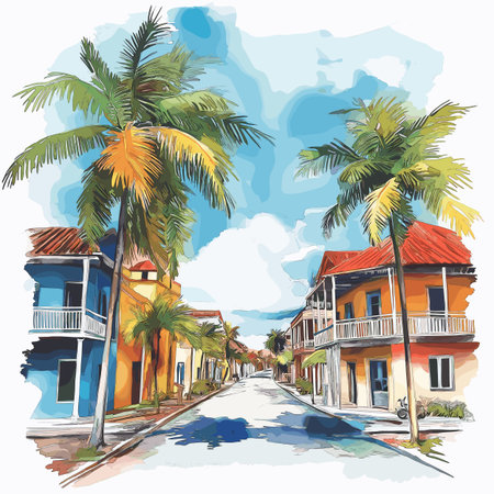 Paramaribo Historic Inner City. Paramaribo Historic Inner City hand drawn watercolor illustration on white backgroundのイラスト素材