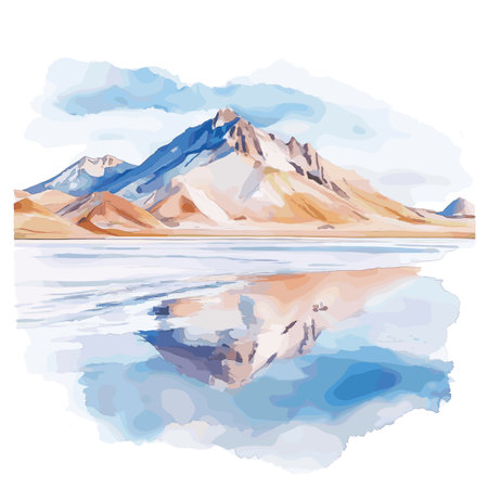Salar de Uyuni. Salar de Uyuni hand drawn watercolor illustration on white backgroundのイラスト素材