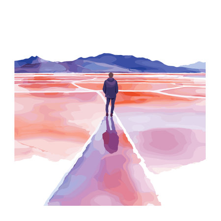 Salinas Grandes - Salt flats in Jujuy. Salinas Grandes - Salt flats in Jujuy hand drawn watercolor illustration on white backgroundのイラスト素材