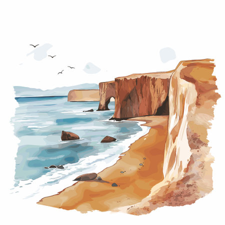 Paracas National Reserve. Paracas National Reserve hand drawn watercolor illustration on white backgroundのイラスト素材