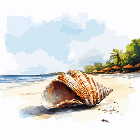 Shell Beach. Shell Beach hand drawn watercolor illustration on white backgroundのイラスト素材
