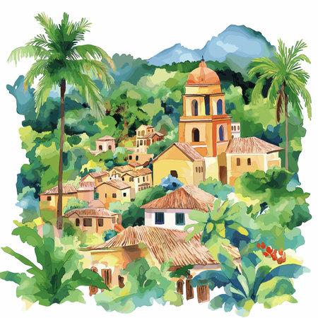San Gil. San Gil hand drawn watercolor illustration on white backgroundのイラスト素材