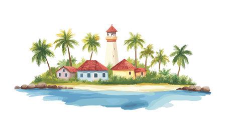 San Andres Island. San Andres Island hand drawn watercolor illustration on white backgroundのイラスト素材