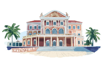 Teatro Amazonas. Teatro Amazonas hand drawn watercolor illustration on white backgroundのイラスト素材