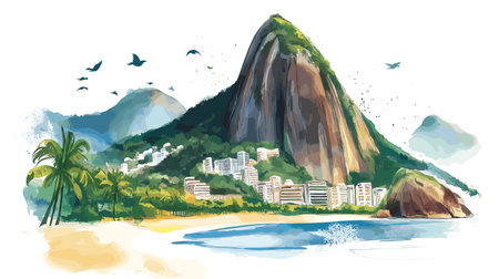 Sugarloaf Mountain. Sugarloaf Mountain hand drawn watercolor illustration on white backgroundのイラスト素材