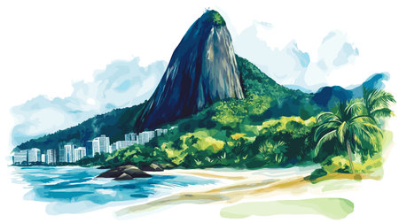 Sugarloaf Mountain. Sugarloaf Mountain hand drawn watercolor illustration on white backgroundのイラスト素材