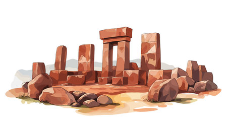 Tiwanaku Archaeological Site. Tiwanaku Archaeological Site hand drawn watercolor illustration on white backgroundのイラスト素材