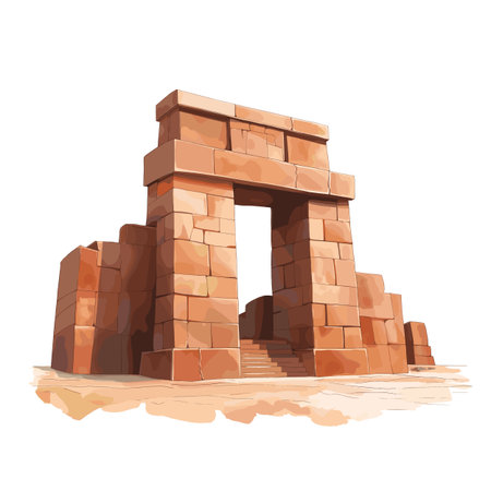 Tiwanaku Archaeological Site. Tiwanaku Archaeological Site hand drawn watercolor illustration on white backgroundのイラスト素材