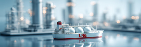 Lng carrier vessel transporting liquefied natural gas from industrial plant with storage tanks. LNG tanker.の写真素材