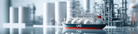 Lng carrier vessel transporting liquefied natural gas from industrial plant with storage tanks. LNG tanker.の写真素材