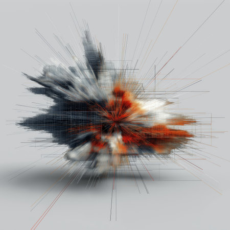 Visualizing complex data network connection with scattered particles and connected linesの写真素材