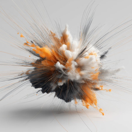 Visualizing complex data network connection with scattered particles and connected linesの写真素材