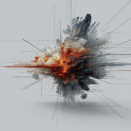 Visualizing complex data network connection with scattered particles and connected linesの写真素材