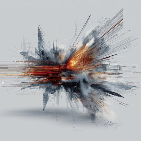 Visualizing complex data network connection with scattered particles and connected linesの写真素材