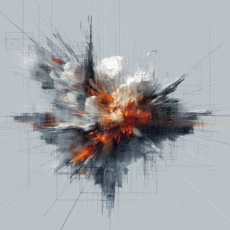 Abstract digital explosion sending data lines representing technology and chaosの写真素材