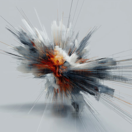 Abstract digital explosion sending data lines representing technology and chaosの写真素材