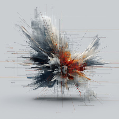 Visualizing complex data network connection with scattered particles and connected linesの写真素材