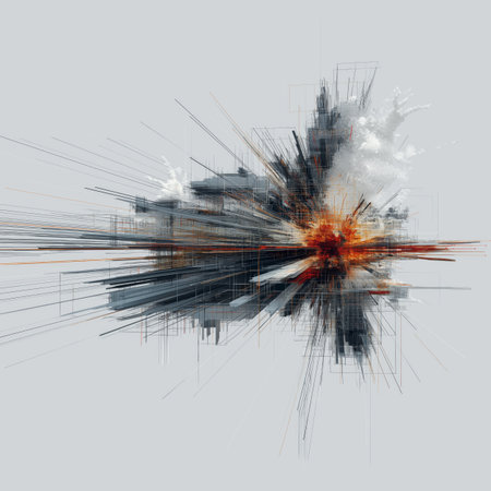 Visualizing complex data network connection with scattered particles and connected linesの写真素材