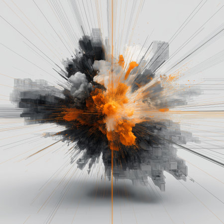 Visualizing complex data network connection with scattered particles and connected linesの写真素材