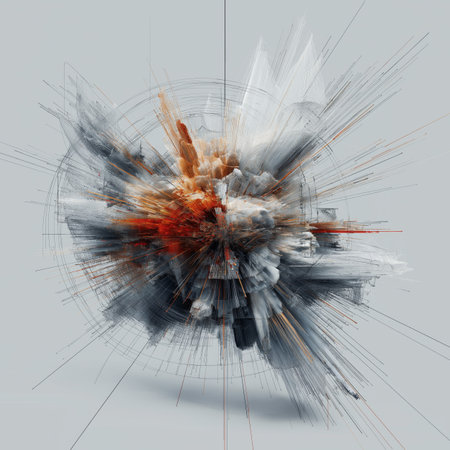 Abstract digital explosion sending data lines representing technology and chaosの写真素材