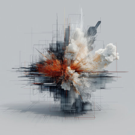 Abstract digital explosion sending data lines representing technology and chaosの写真素材