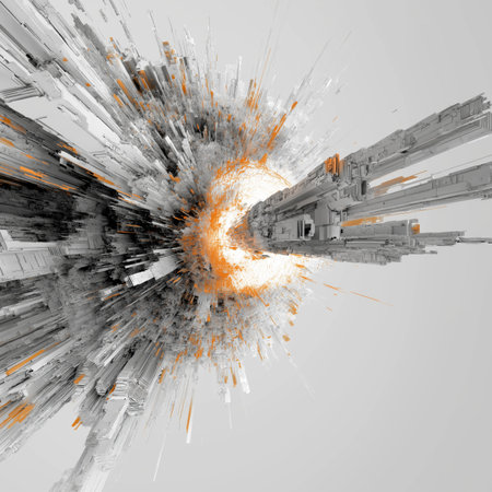 Abstract digital explosion sending data lines representing technology and chaosの写真素材