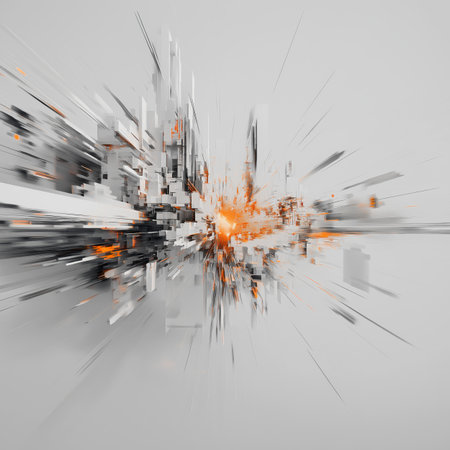 Abstract digital explosion sending data lines representing technology and chaosの写真素材