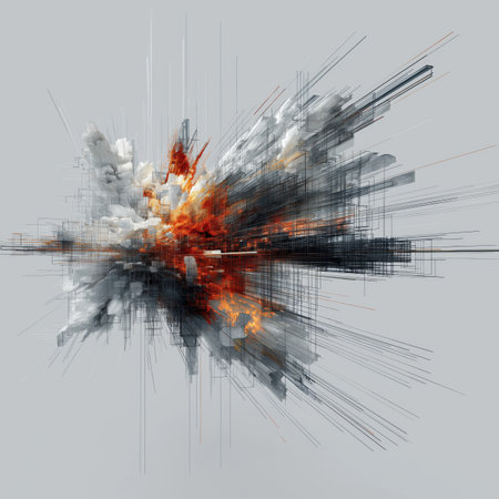 Abstract digital explosion sending data lines representing technology and chaosの写真素材