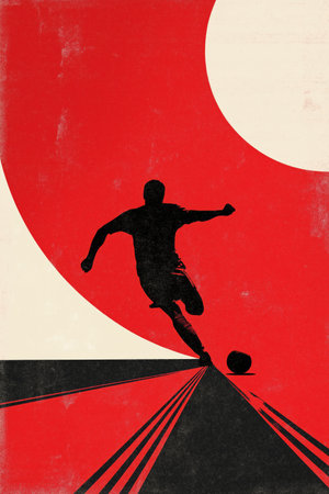 Football poster. Soccer wallpaper. Football player dribbling soccer ball on abstract background - colorful graphic designの写真素材