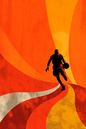 Basketball poster. Basketball wallpaper. Silhouette of a player on abstract background - colorful graphic designの写真素材