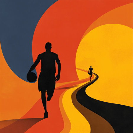 Basketball poster. Basketball wallpaper. Silhouette of a player on abstract background - colorful graphic designの写真素材