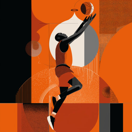 Basketball poster. Basketball wallpaper. Silhouette of a player on abstract background - colorful graphic designの写真素材