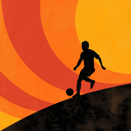 Football poster. Soccer wallpaper. Football player dribbling soccer ball on abstract background - colorful graphic designの写真素材