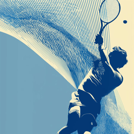 Tennis poster. Tennis wallpaper. Silhouette of a player on abstract background - colorful graphic designの写真素材